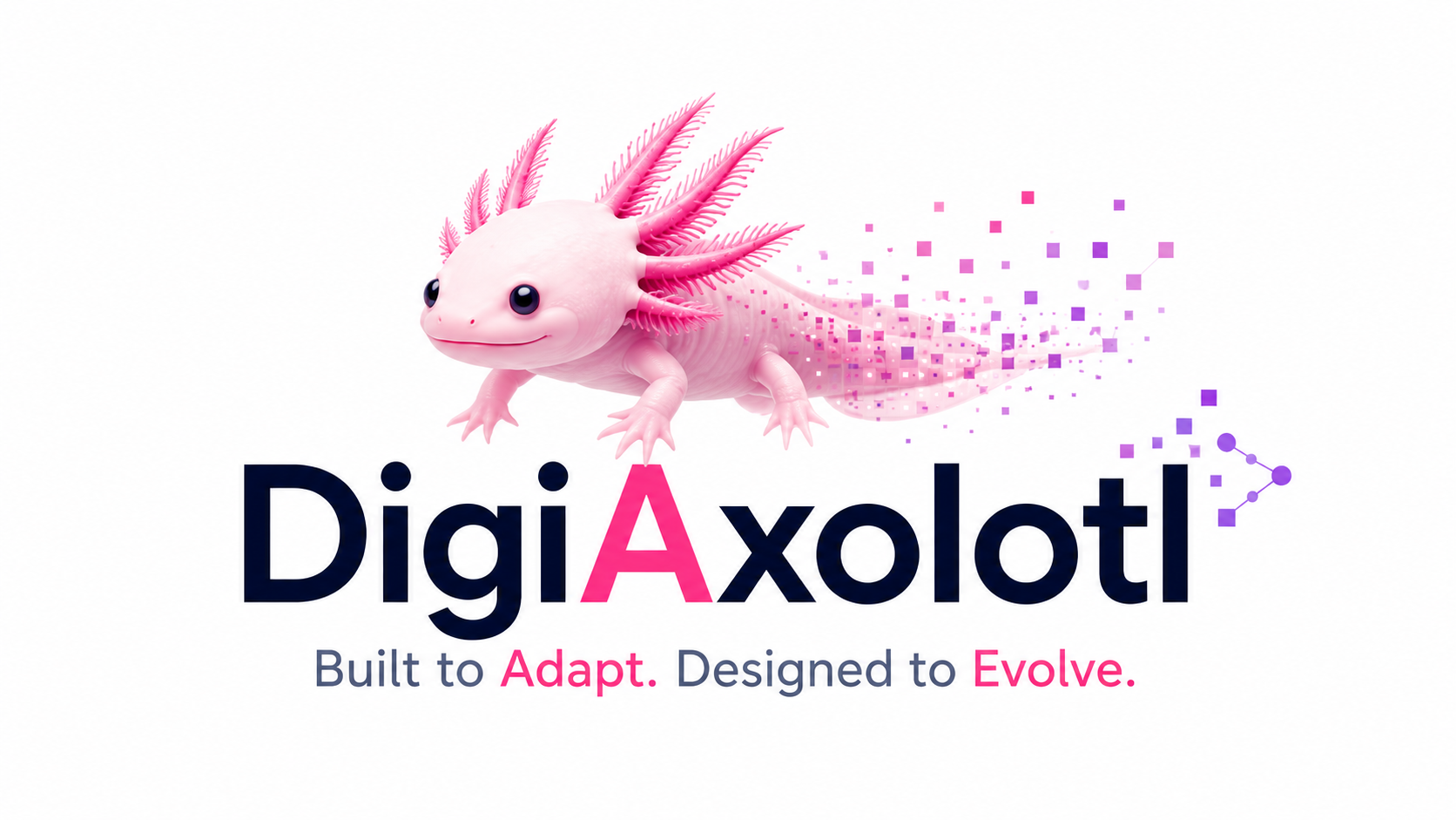 DigiAxolotl pale-pink axolotl and digital pixels